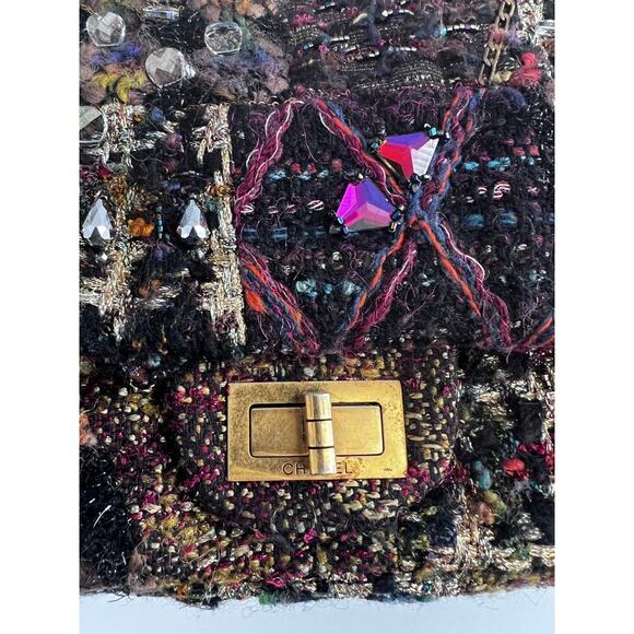 Chanel tweed crystal embellished Paris Byzance reissue 2.55 flap bag jumbo size - Picture 3 of 7